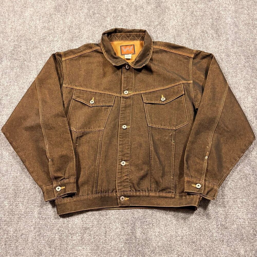 vintage y2k webs brown button up denim jacket